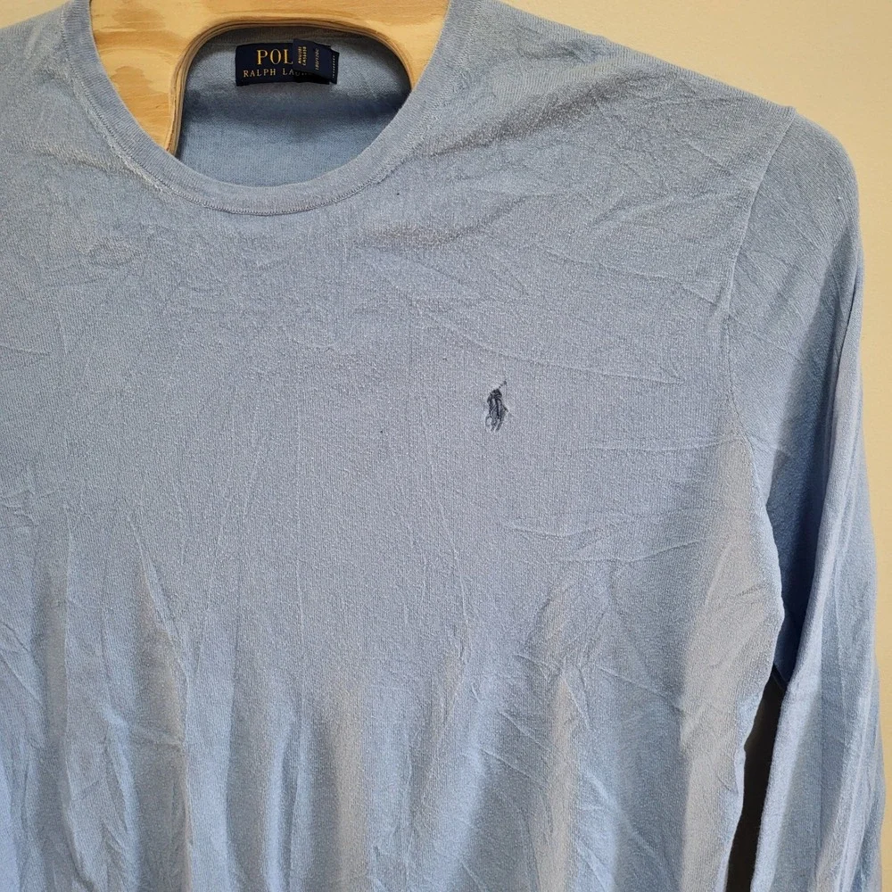 Polo Ralph Lauren Mens Light Blue‎ Cotton Cashmere Crew Neck Sweater Size LT